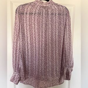 H&M Mauve Floral Pleated Long-Sleeve Blouse